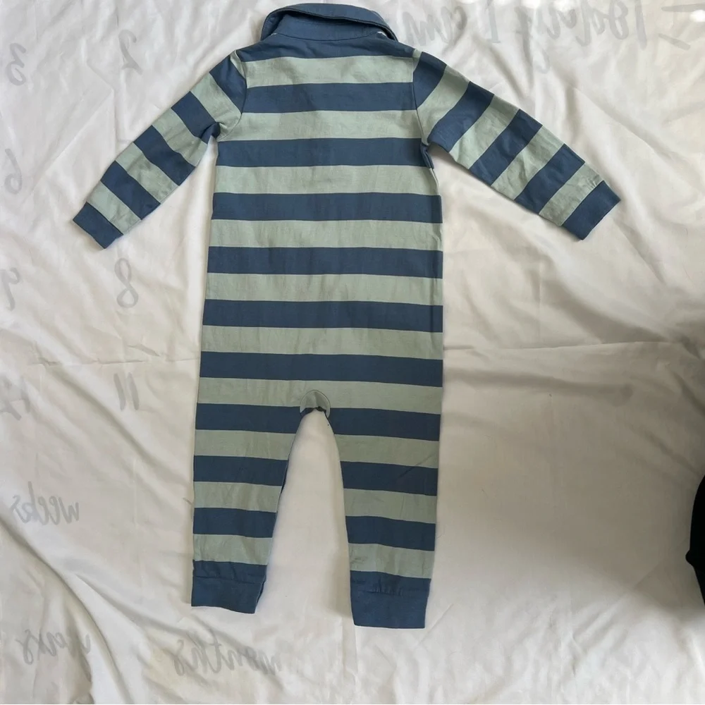 Baby GAP Blue Striped Long Sleeve One Piece Polo Size 18-24 Months
